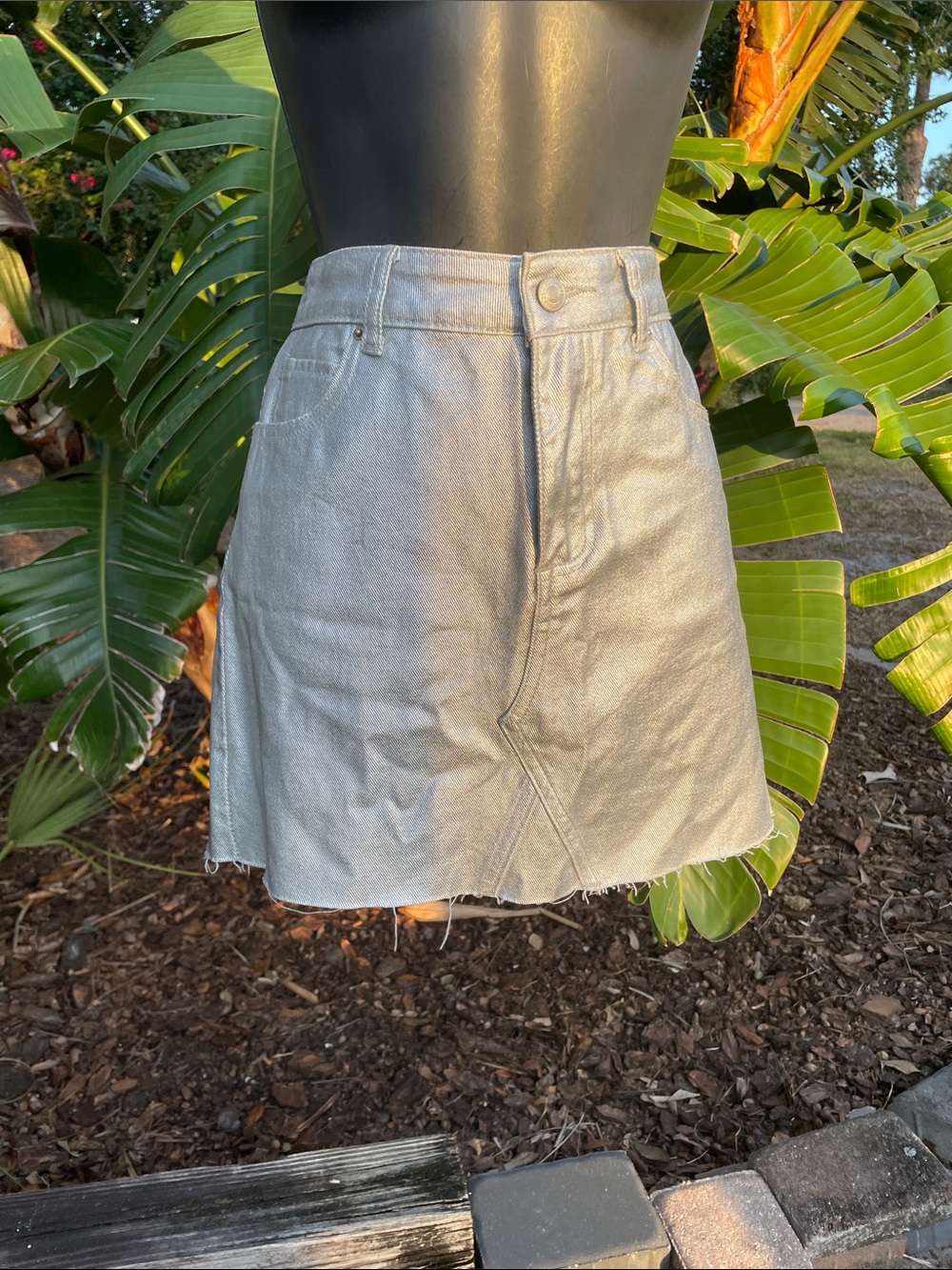 Silver denim mini skirt